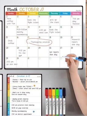 Magnetic Dry Erase Monthly Calendar & Markers Set